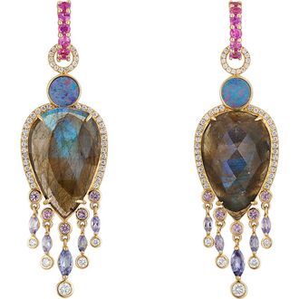 Eden Presley Stone & Diamond Huggie Hoop Earring Charms in Gold/Pink at Nordstrom