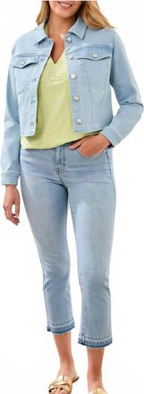 Tribal Cropped Denim Jacket With Back Pleats In Blue Charm