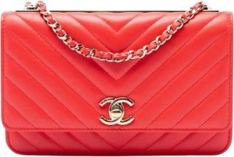 Chanel Pre-owned Vintage Chevron Crossbody Bag - Dames - Vintage Schoudertas - Rood - ONE Size - Leer - Vintage