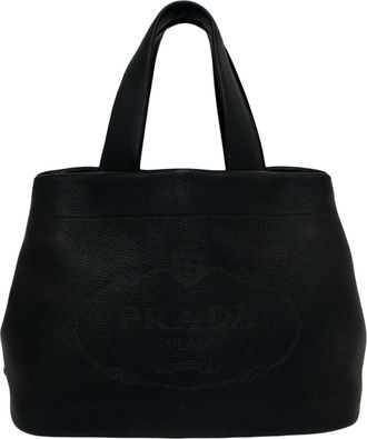 Prada Black Leather Handbag Tote Bag (Pre-Owned)