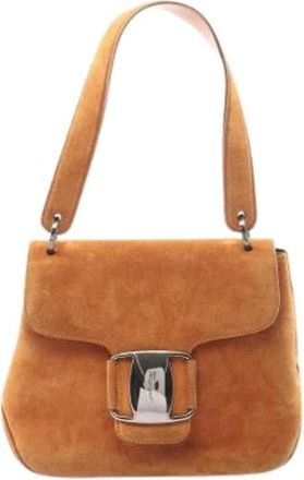Ferragamo Pre-owned Shoulder Bags, female, Brown, Size: ONE SIZE Pre-owned Suede Shoulder Bag