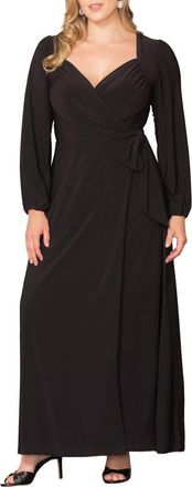 Kiyonna Modern Muse Long Sleeve Wrap Gown in Black Noir at Nordstrom, Size 0X
