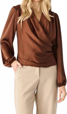 Dex Clothing Soft Wrap Blouse In Cognac