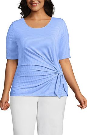 Lands End Lightweight Jersey Tie Front Top in Clear Blue Sky Thin Stripe at Nordstrom, Size 2X