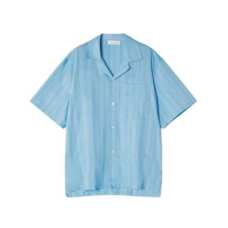 Lanvin Short Sleeve Shirts, male, Blue, Size: XL Textured Shirt