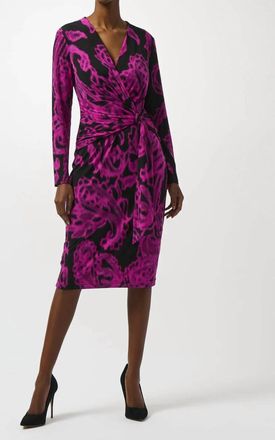 Joseph Ribkoff Paisley Print Faux Wrap Sheath Dress In Black/cosmos