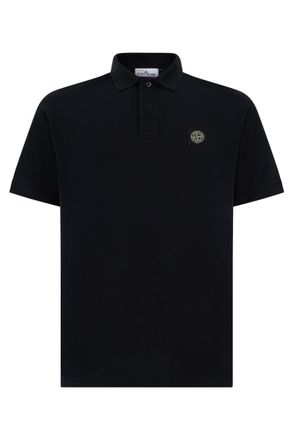 Stone Island Black Shirt Collar Polo