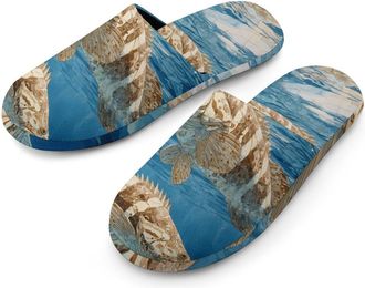 Generic Ocean Grouper Fish Seabed Mens House Slippers Slip Indoor Slipper On Shoes Warm Outdoor