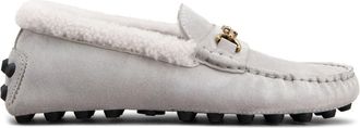 Tod's logo-plaque suede loafers - women - Calf Suede/Calf Suede/Sheep Skin/Shearling/Rubber - 37.5 - Grey
