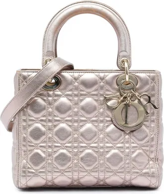 Dior Pre-owned Dior Medium Metallic Lambskin Cannage Lady Dior Ladies DMMB6047OC0MRM2X