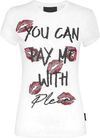Philipp Plein T-shirt Pure with Crystals - Dames - T-shirts - Wit - L - Katoen - Tops