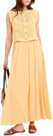 Mint Velvet Cotton Blend Crochet Maxi Dress in Yellow at Nordstrom, Size X-Small
