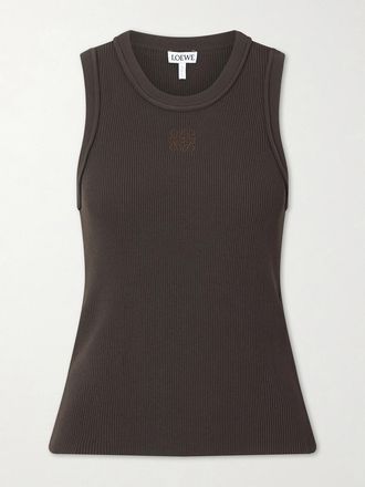 Loewe Canotta In Maglia A Coste Con Logo Ricamato Anagram - Marrone