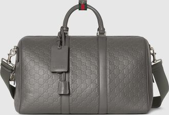 Gucci GG Emblem Medium Duffle Bag, Grey, Leather