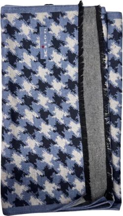 Kiton Zijden sjaal met franjes - Heren - Accessoires - Blauw - Maat: ONE Size Zijde