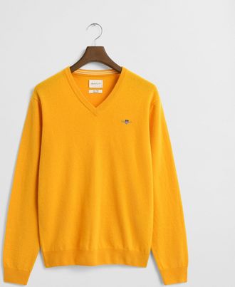 GANT Men Superfine Lambswool V-Neck Sweater (XXL) YELLOW LICHEN