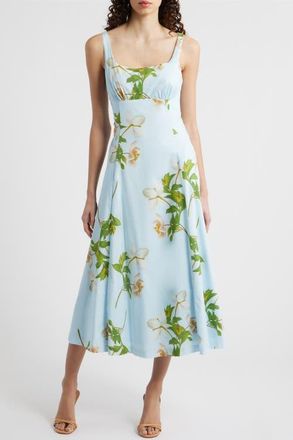 Julia Jordan Floral Square Neck Cotton Dress in Blue Multi at Nordstrom, Size 12