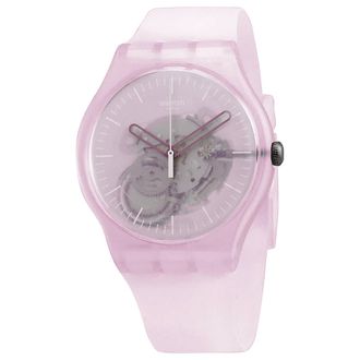 Swatch Monthly Drops Pink Mist Quartz Pink Skeleton Dial Watch SUOK155