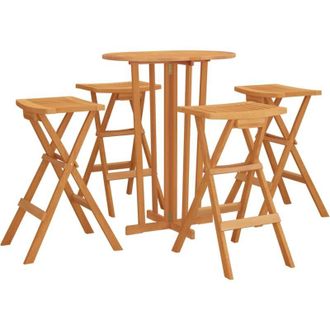 vidaXL Mesa Y Taburetes Altos Plegables 5 Piezas Madera Maciza De Teca Vidaxl