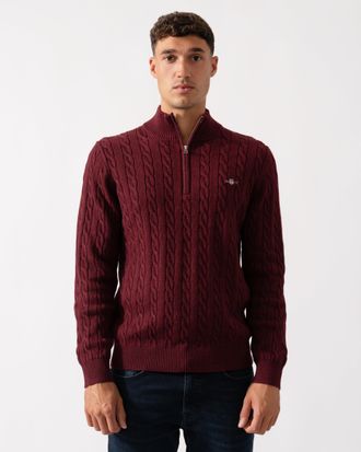 GANT Mens Half Zip Jumper in Dark Red Cotton - Size X-Large