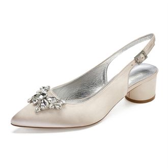 Generic Womens Pumps Pointed Toe Bridal Chunky Heel Slingback Heels Wedding Prom Party Dress Low Heels 4.5Cm,Champagne,9 UK