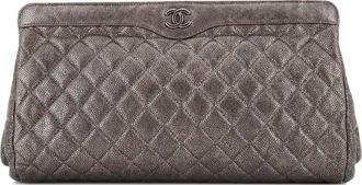 Chanel CC Frame Quilted Caviar Large clutch bag - Zilver