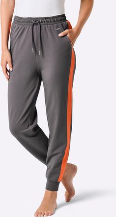 Feel Good Dehnbund-Hose FEEL GOOD, Damen, Gr. 36/38, Normalgr&ouml;ssen, anthrazit, orange, 95% Baumwolle, 5% Elasthan, unifarben, Hosen Dehnbund-Hose