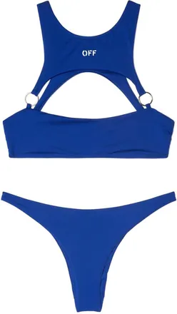 Off-white cut out logo-print bikini set - women - Elastane/Polyester - 38 - Blue