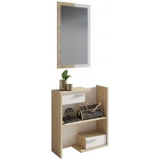 Dmora Mobile da Ingresso Legionari, Specchio Incluso, un Ripiano, 2 Cassetti, 83x29x190h cm Bianco