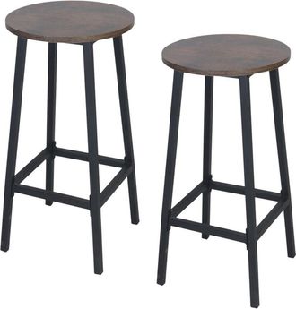 Relaxdays Relaxdays Bar Stools, Set of 2, HxD: 65 x 32 cm, Footrest, Wood-look & Metal, Industrial, Brown/Black