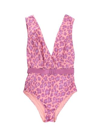 Zimmermann Pink Teddy Buckle Plunge Leopard Print Swimsuit Size L