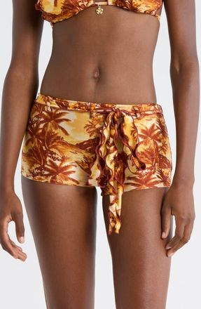 Kulani Kinis Lettuce Edge Tie Belt Swim Shorts in Vintage Vacay at Nordstrom, Size X-Small