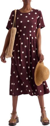 Seasalt Cornwall Tilly Polka Dot Midi Dress in Spot Cacao at Nordstrom, Size 14