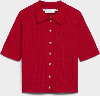 Contemporaine Womens 100% cotton openwork Polo Shirt-collar cardigan