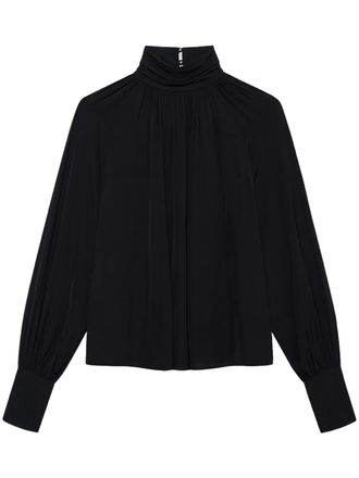Anine Bing Gathered Neckline Knit Sweater with Dramatic Sleeves