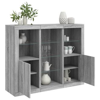 vidaXL Vidaxl - Aparador Con Luz Led 3 Pzas Madera De Ingenier&iacute;a Gris Sonoma