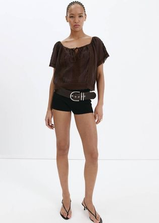 Mango Blusa cotone pizzo marrone - Donna - XXS - MANGO