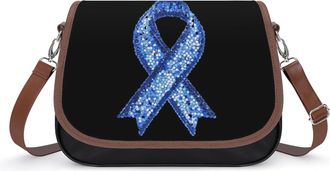 Generic Blue Cancer Ribbon Sequin Small Womens Crossbody Bags Shoulder Handbag with Adjustable Strap for Travel