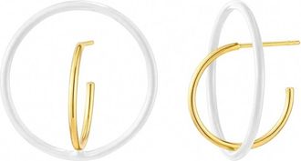 Gold & Honey Womens Floating Enamel Hoop Earrings In White