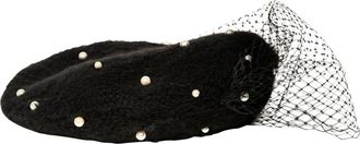 Jennifer Behr pearl-embellished voilette beret - women - Nylon/Alpaca Wool/Pearls - One Size - Black