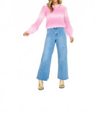 Lili Sidonio x Molly Bracken Tie And Dye Fringed Sleeve Sweater In Pink