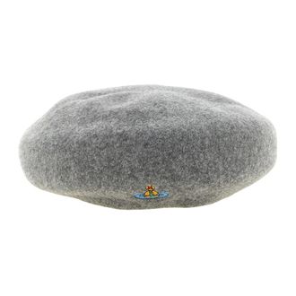 Vivienne Westwood Wool Orb Geborduurde Baret - Dames - Accessoires - Grijs - Maat: S/M Wol