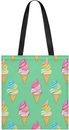 Generic Cute Ice Cream Pattern Womens Tote Casual Shopping Bag Lightweight Shoulder Bags Hobos Handbag for Work Travel Daily 35x40cm