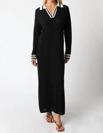 Olivaceous Collared Sweater Maxi Dress In Black Ivory