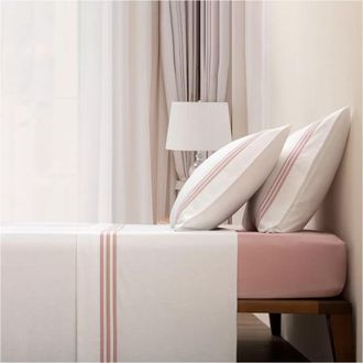 Casa da Laura S&aacute;banas franela 100% algod&oacute;n rayas rosa cama 135/140 1 almohada 45 x