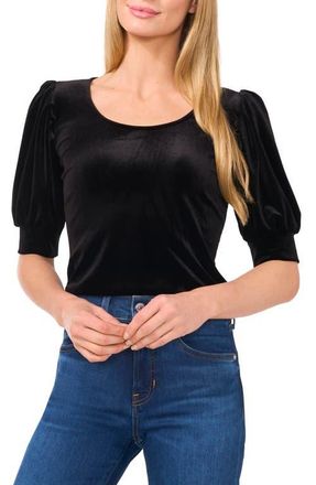 CeCe by Cynthia Steffe Puff Shoulder Velvet Top in Rich Black at Nordstrom, Size X-Large