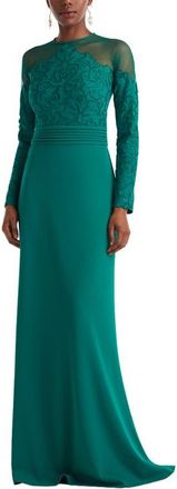 Tadashi Shoji Embroidered Illusion Lace Long Sleeve Sheath Gown in Emerald at Nordstrom, Size 14