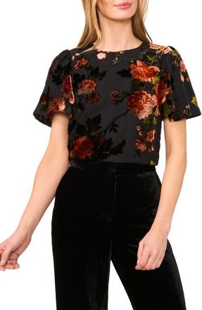 Ted Baker Velvet Burnout Flutter Sleeve Top in Rich Black 060 at Nordstrom, Size Small