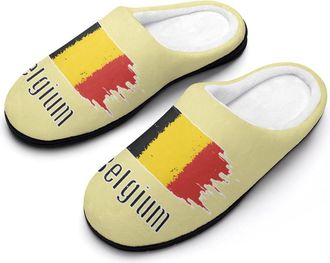 Generic Belgium Flag Belgian Logo Slippers Men Winter Warm Cotton Anti-Slip Indoor Slip-Ons House Shoes
