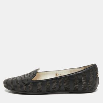 Roberto Cavalli Black Leather Laser Cut Ballet Flats